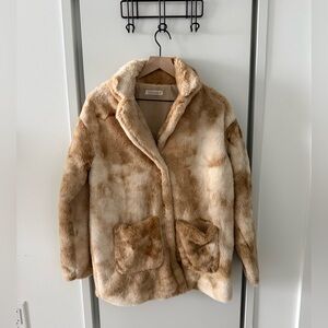 Faux Fur Shacket in Tan and Cream